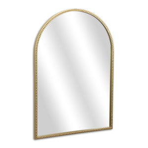 HomeRoots 34" Gold Metal Beaded Arch Accent Mirror – Elegant Design for Modern & Traditional Spaces, Ready to Hang 632512