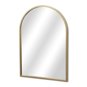 HomeRoots 34" Gold Metal Beaded Arch Accent Mirror – Elegant Design for Modern & Traditional Spaces, Ready to Hang 632512