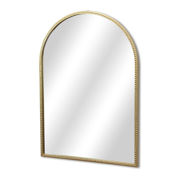 HomeRoots 34" Gold Metal Beaded Arch Accent Mirror – Elegant Design for Modern & Traditional Spaces, Ready to Hang 632512