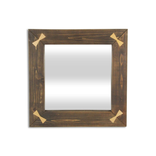 HomeRoots 22" Rustic Brown Wood Square Accent Mirror with Elegant Gold Bow Accents - Perfect for Any Room Decor! 632514