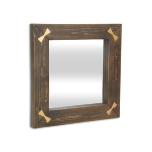 HomeRoots 22" Rustic Brown Wood Square Accent Mirror with Elegant Gold Bow Accents - Perfect for Any Room Decor! 632514