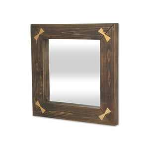 HomeRoots 22" Rustic Brown Wood Square Accent Mirror with Elegant Gold Bow Accents - Perfect for Any Room Decor! 632514