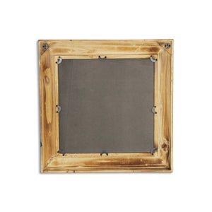 HomeRoots 22" Rustic Brown Wood Square Accent Mirror with Elegant Gold Bow Accents - Perfect for Any Room Decor! 632514