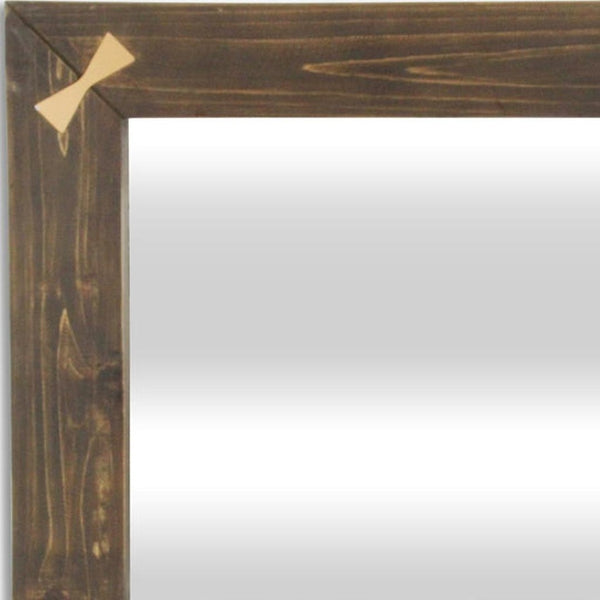 HomeRoots 22" Rustic Brown Wood Square Accent Mirror with Elegant Gold Bow Accents - Perfect for Any Room Decor! 632514