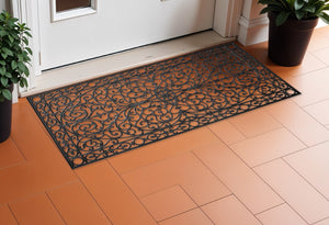 HomeRoots 36" Black Scrollwork Outdoor Rubber Door Mat - Durable, Stylish Design for High-Traffic Entrances 632547