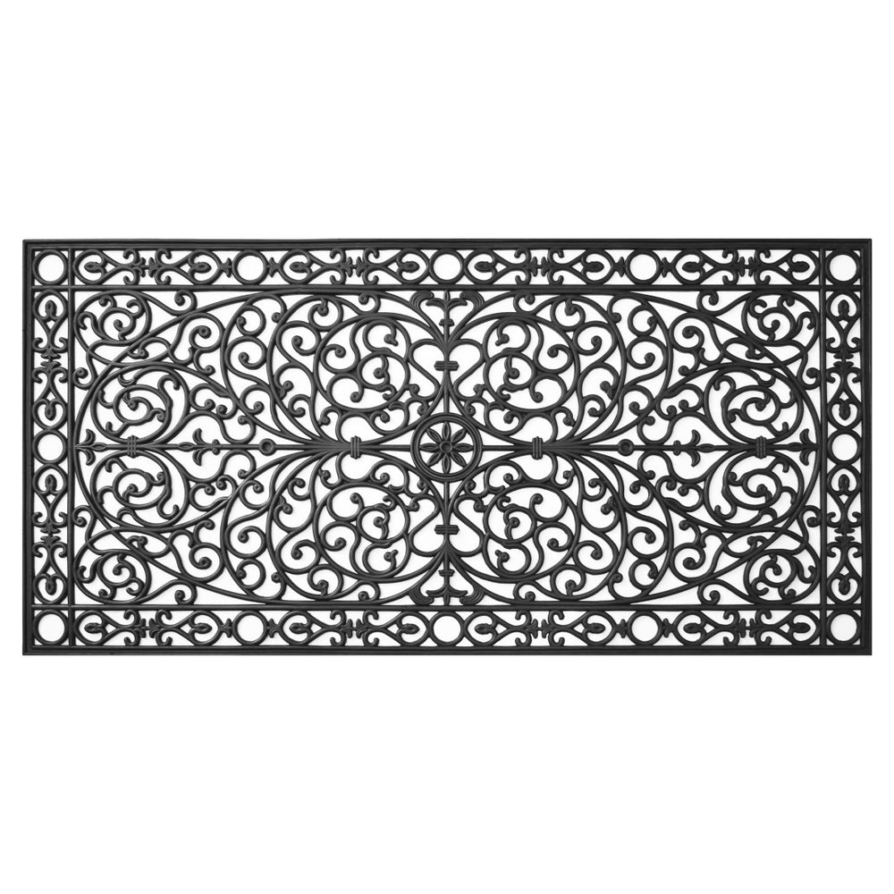 HomeRoots 36" Black Scrollwork Outdoor Rubber Door Mat - Durable, Stylish Design for High-Traffic Entrances 632547