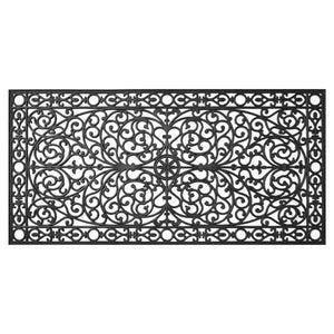 HomeRoots 36" Black Scrollwork Outdoor Rubber Door Mat - Durable, Stylish Design for High-Traffic Entrances 632547