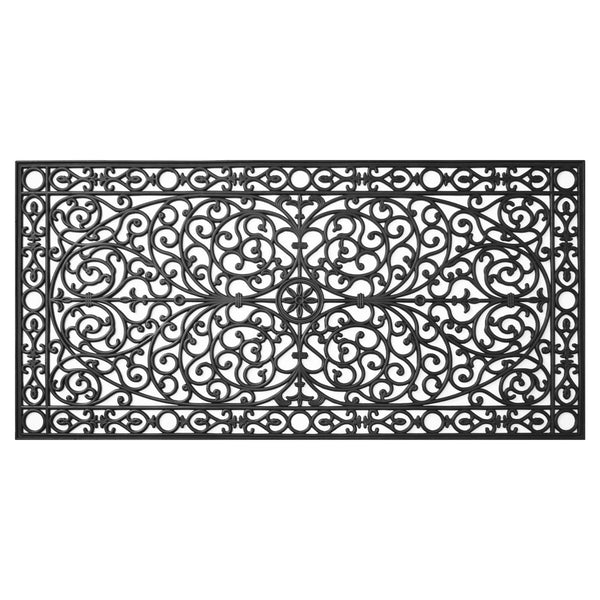 HomeRoots 36" Black Scrollwork Outdoor Rubber Door Mat - Durable, Stylish Design for High-Traffic Entrances 632547