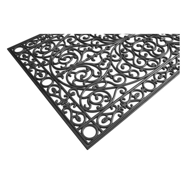 HomeRoots 36" Black Scrollwork Outdoor Rubber Door Mat - Durable, Stylish Design for High-Traffic Entrances 632547