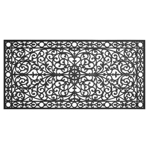HomeRoots 36" Black Scrollwork Outdoor Rubber Door Mat - Durable, Stylish Design for High-Traffic Entrances 632547