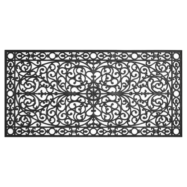 HomeRoots 36" Black Scrollwork Outdoor Rubber Door Mat - Durable, Stylish Design for High-Traffic Entrances 632547