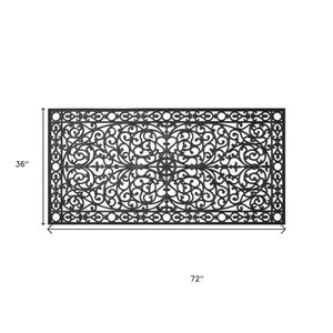 HomeRoots 36" Black Scrollwork Outdoor Rubber Door Mat - Durable, Stylish Design for High-Traffic Entrances 632547