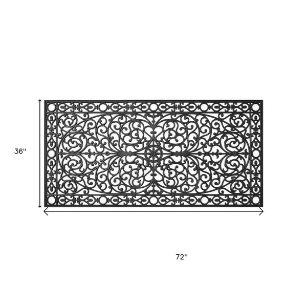 HomeRoots 36" Black Scrollwork Outdoor Rubber Door Mat - Durable, Stylish Design for High-Traffic Entrances 632547