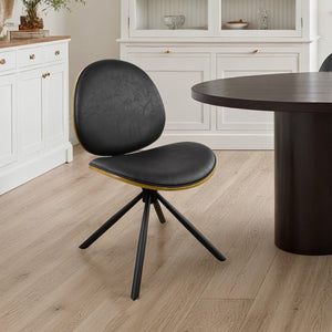 HomeRoots Black Upholstered Swivel Side Chair with Sturdy Metal Frame - Mid-Century Modern Accent Seating Black 632548