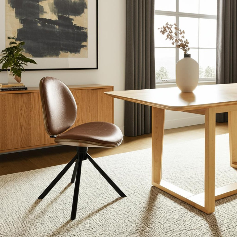 HomeRoots Black Upholstered Swivel Side Chair with Sturdy Metal Frame - Mid-Century Modern Accent Seating Brown 632549