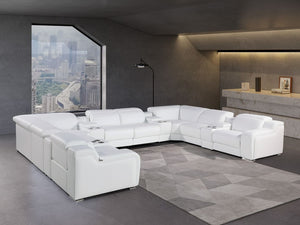 HomeRoots White Italian Leather Power Reclining U-Shaped Sectional Sofa with Console for Ultimate Comfort 632550