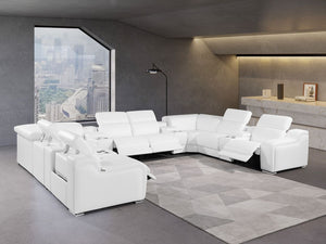HomeRoots White Italian Leather Power Reclining U-Shaped Sectional Sofa with Console for Ultimate Comfort 632550