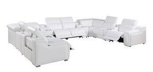 HomeRoots White Italian Leather Power Reclining U-Shaped Sectional Sofa with Console for Ultimate Comfort 632550