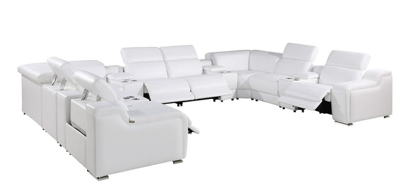 HomeRoots White Italian Leather Power Reclining U-Shaped Sectional Sofa with Console for Ultimate Comfort 632550
