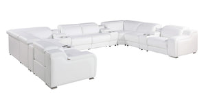 HomeRoots White Italian Leather U-Shaped Power Reclining Sectional with Console for Luxurious Comfort & Style 632551
