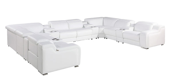 HomeRoots White Italian Leather U-Shaped Power Reclining Sectional with Console for Luxurious Comfort & Style 632551
