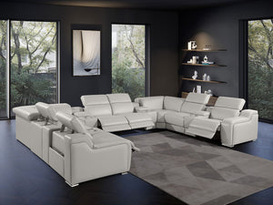 HomeRoots Light Gray Italian Leather U-Shaped Power Reclining Sectional with Console & USB Charging Ports 632552