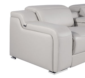 HomeRoots Light Gray Italian Leather U-Shaped Power Reclining Sectional with Console & USB Charging Ports 632552