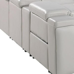 HomeRoots Light Gray Italian Leather U-Shaped Power Reclining Sectional with Console & USB Charging Ports 632552