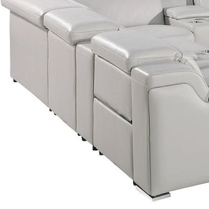 HomeRoots Light Gray Italian Leather U-Shaped Power Reclining Sectional with Console & USB Charging Ports 632552