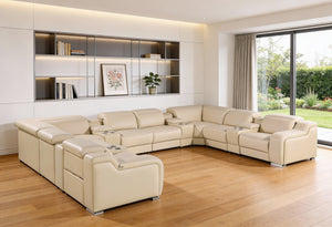 HomeRoots Beige Italian Leather U-Shaped Power Reclining Sectional Sofa with Console for Ultimate Comfort & Style 632553
