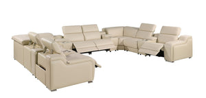 HomeRoots Beige Italian Leather U-Shaped Power Reclining Sectional Sofa with Console for Ultimate Comfort & Style 632553