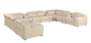HomeRoots Beige Italian Leather U-Shaped Power Reclining Sectional Sofa with Console for Ultimate Comfort & Style 632553