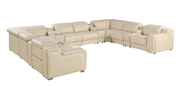 HomeRoots Beige Italian Leather U-Shaped Power Reclining Sectional Sofa with Console for Ultimate Comfort & Style 632553