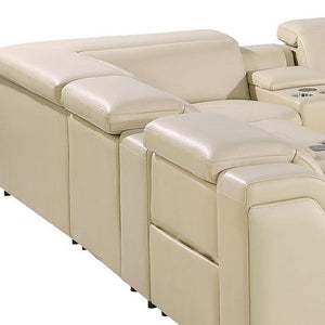 HomeRoots Beige Italian Leather U-Shaped Power Reclining Sectional Sofa with Console for Ultimate Comfort & Style 632553
