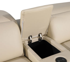 HomeRoots Beige Italian Leather U-Shaped Power Reclining Sectional Sofa with Console for Ultimate Comfort & Style 632553