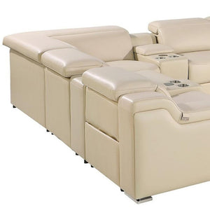 HomeRoots Beige Italian Leather U-Shaped Power Reclining Sectional Sofa with Console for Ultimate Comfort & Style 632553