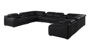 HomeRoots Black Italian Leather Power Reclining U-Shaped Sectional Sofa with Console & USB - Luxe Comfort! 632554