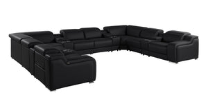 HomeRoots Black Italian Leather Power Reclining U-Shaped Sectional Sofa with Console & USB - Luxe Comfort! 632554