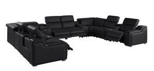 HomeRoots Black Italian Leather Power Reclining U-Shaped Sectional Sofa with Console & USB - Luxe Comfort! 632554