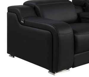HomeRoots Black Italian Leather Power Reclining U-Shaped Sectional Sofa with Console & USB - Luxe Comfort! 632554