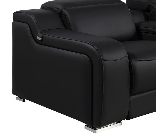 HomeRoots Black Italian Leather Power Reclining U-Shaped Sectional Sofa with Console & USB - Luxe Comfort! 632554
