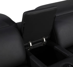 HomeRoots Black Italian Leather Power Reclining U-Shaped Sectional Sofa with Console & USB - Luxe Comfort! 632554