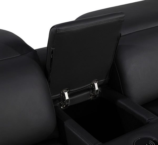 HomeRoots Black Italian Leather Power Reclining U-Shaped Sectional Sofa with Console & USB - Luxe Comfort! 632554