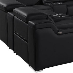 HomeRoots Black Italian Leather Power Reclining U-Shaped Sectional Sofa with Console & USB - Luxe Comfort! 632554