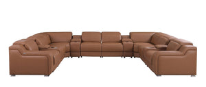 HomeRoots Chestnut Italian Leather U-Shaped Sectional with Power Recline & Console, Seats 10 Comfortably 632555