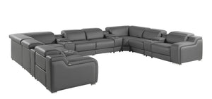HomeRoots Dark Gray Italian Leather Power Reclining U-Shaped Sectional with Console, USB Chargers & Comfort 632556