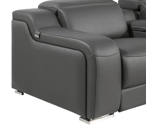 HomeRoots Dark Gray Italian Leather Power Reclining U-Shaped Sectional with Console, USB Chargers & Comfort 632556