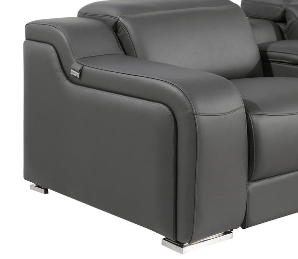 HomeRoots Dark Gray Italian Leather Power Reclining U-Shaped Sectional with Console, USB Chargers & Comfort 632556
