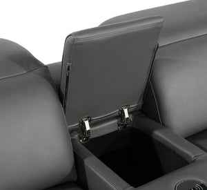 HomeRoots Dark Gray Italian Leather Power Reclining U-Shaped Sectional with Console, USB Chargers & Comfort 632556