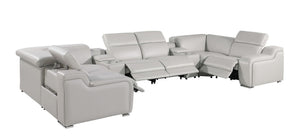 HomeRoots Light Gray Italian Leather Power Reclining U-Shaped Sectional with Console for Ultimate Comfort & Style 632559
